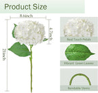 6 Pcs Real Touch White Hydrangea Artificial Flowers with Stems, Fake Silk Flowers for Outdoors, Artificial Flowers for Home Decor Wedding Bouquets Centerpieces Vase