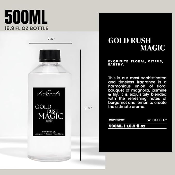 Aroma Diffuser Oil 500ML Gold Rush Magic - Waterless Essential Oil for diffusers - Luxury Hotel Fragrance - Oils for Aromatherapy - Fits in Any Diffuser (500ML, Gold Rush Magic)
