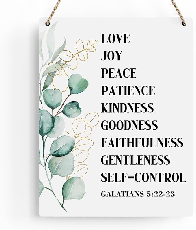Christian Wall Decor Galatians 5:22-23 Fruit Of The Spirit Decor Wooden Hanging Sign Christian Sign Farmhouse Sign Wooden Sign for Living Room Decorative Christian Bible Verse Wall Art 8x10 Inches