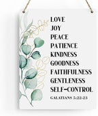 Christian Wall Decor Galatians 5:22-23 Fruit Of The Spirit Decor Wooden Hanging Sign Christian Sign Farmhouse Sign Wooden Sign for Living Room Decorative Christian Bible Verse Wall Art 8x10 Inches