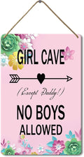 Wood Girl Cave Sign, 8x12 Inch, No Boys Allowed for Girl Bedroom Decor