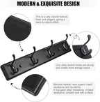Wooden Coat Rack, Wall-Mounted Organizer for Closet, Entryway, Hallway, Foyer, Bedroom, Heavy Duty Double Hooks for Hanging Towels, Bags, Hats, Jackets, Key (Black, 4 Hooks)