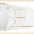 48" Round LED Bathroom Mirror, Wall Mounted Round Backlit Mirror LED Bathroom Vanity Mirror with Lights Fog Free Circle Lighted Mirror with Gold Frame, Smart Light up Mirror 3-Color