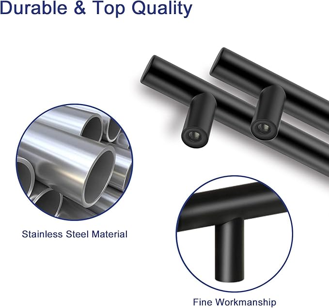 HBL' 10 Pack | 3-3/4 Inch Center to Center Matte Black Cabinet Pulls Kitchen Cabinet Handles,Made of Stainless Steel,Ideal for Cabinet,Drawer,Cupboard and Wardrobe.