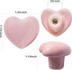 Ceramic Drawer Knobs Heart Shape Cabinet Dresser Pulls Handles with 3 Sized Screws, Kitchen Furniture Knobs for Closet Cupboard Wardrobe (6, Powder Pink)