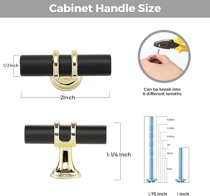 5 Pack Black&Gold Cabinet Knobs - Kitchen Cabinet Knobs Pulls for Kitchen Drawer Stainless Steel Dresser Hardware for Closet Hardware 2in Length Single Hole