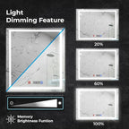 Fab Glass and Mirror LED Mirror 40x32 Inches, Led Bathroom Mirror with Lights Front and Backlit Anti-Fog Memory Brightness, Three Color Options Frameless Wall Mounted Bathroom Vanity Mirror