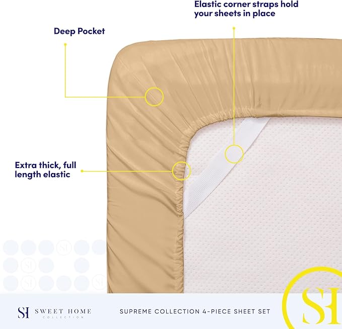 Twin XL Sheets - Breathable Luxury Sheets with Full Elastic & Secure Corner Straps Built In - 1800 Supreme Collection Extra Soft Deep Pocket Bedding Set, Sheet Set, Twin XL, Camel