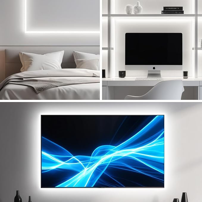 iNextStation USB COB LED Strip Light, 6.6ft 2M 5V 640LEDs 6000K Cold White USB LED Strips Dimmable CRI 93+ Flexible LED Tape Lights for TV Backlight, Under Cabinet, Mirror, Wardrobe, Home Decor