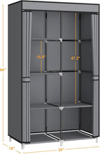 35 Inch Portable Wardrobe Closet for Small Room, Clothing Organizer Storage Rack with Non-Woven Fabric Cover, 1 Clothes Hanging Rod, 6 Storage Shelves, Grey