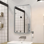 ANDY STAR 28x36 INCH Chrome Bathroom Mirrors, Polished Chrome Bathroom Mirror, Rounded Rectangle Mirror, Anti-Rust SUS304, Tube Metal Frame, 1’’ Deep Wall Mounted Vertically/Horizontal for Bathroom