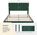 Allewie Full Bed Frame/Velvet Upholstered Bed Frame with Vertical Channel Tufted Headboard/Strong Wooden Slats/Platform Bed Frame/Mattress Foundation/Box Spring Optional/Easy Assembly/Green
