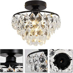 YYJLX Modern Small Crystal Ceiling Light Fixture Mini Black Semi Flush Mount Chandelier Light Fixture for Hallway Bedroom Bathroom Closet e26