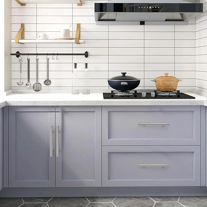 JOY DECOR 10 Pack 7.38 Inch Cabinet Pulls Kitchen Cabinet Handles with 5 Inch Hole Center Brushed Nickel Cabinet Hardware Stainless Steel Kitchen Drawer Pulls for Cabinets Cupboard, 128mm Hole Centers