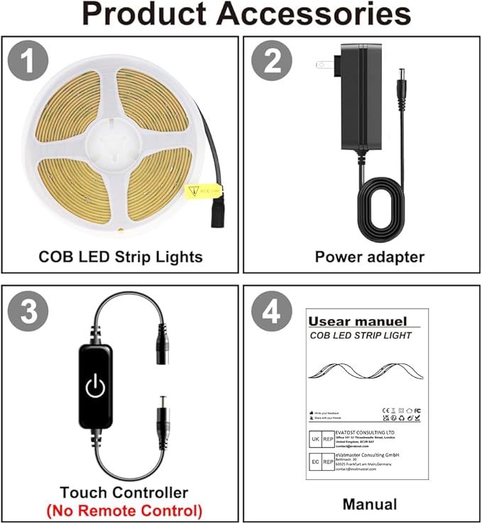 COB LED Strip,LED Strip Lights 3M/9.84ft,Touch Dimmable LED Strips,CRI90+,3000K Warm White cob led,960LEDs,24V LED Tape Lights,Indoor for Bedroom, Kitchen, TV, Mirror,Cabinet