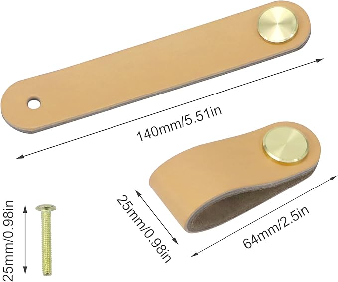 Leather Drawer Pulls and Knobs Soft Cabinet Handles Modern Cabinets Door Knob for Furniture Cupboards Wardrobe Dresser Decorative Handle with Screw 4 Pcs (Yellow)
