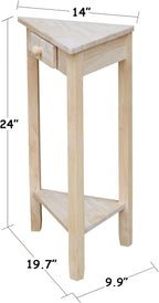 IC International Concepts Corner Accent Table Solid Real Wood, Sturdy Parawood, 19.7" W x 9.9" D x 24" H, DIY, Paint/Stain Ready, Unfinished
