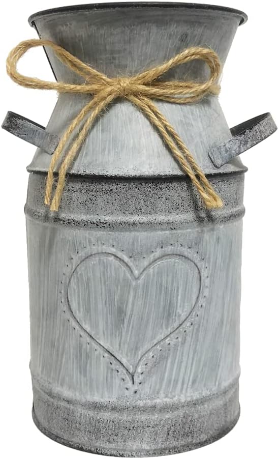Artificial Lavender Flowers with Vase,Fake Lavender Plant Artificial in Metal Vase for Kitchen Counter Rustic Farmhouse Decor (Heart,White)