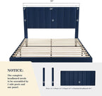 Allewie Queen Platform Bed Frame/Velvet Upholstered Bed Frame with Vertical Channel Tufted Headboard/Strong Wooden Slats/Mattress Foundation/Box Spring Optional/Easy Assembly/Navy Blue