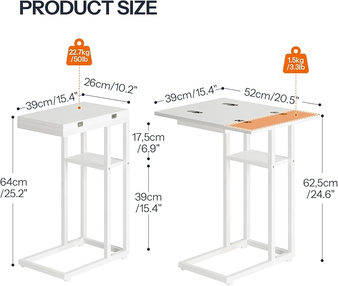 HOOBRO Foldable End Table, C Shaped Side Table with Storage Shelf, Small Snack Table Suitable for Living Room Bedroom Small Spaces, Easy Assembly, White WW29SF01