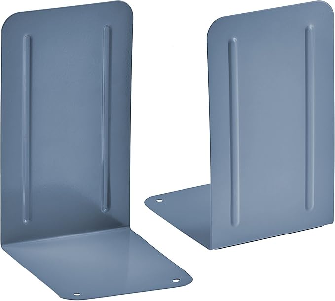 Acrimet Metal Bookends, Non-Skid Book Stand for Shelves, Heavy Duty Book Stopper, 6-7/8" H x 4" W x 4-1/2“ D, Blue, 1 Pair