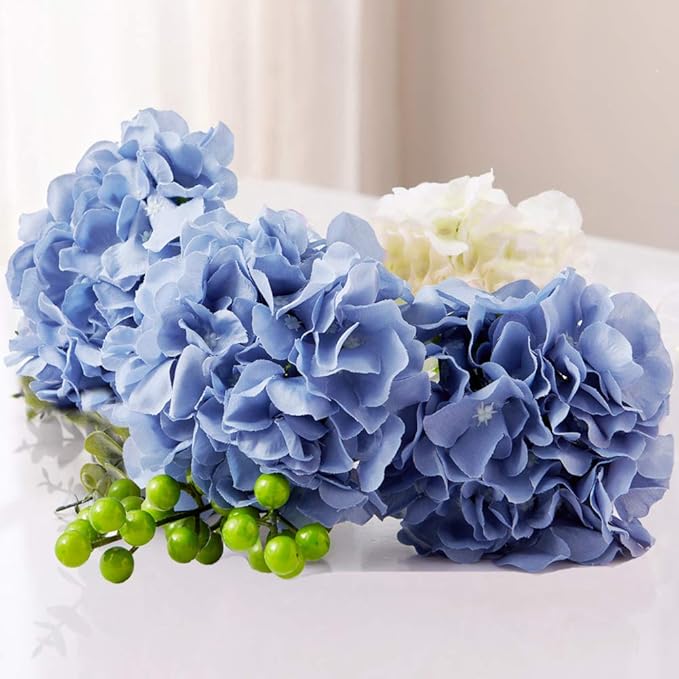 AVIVIHO Dusty Blue Silk Flowers Heads Artificial Hydrangea Pack of 10 Fake Full Hydrangea Flowers with Stems for Wedding Home Party Shop Baby Shower Decoration
