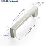 JOY DECOR 6 Pack Cabinet Handles, Brushed Nickel Cabinet Pulls, 3-3/4 Inch Kitchen Closet Handles Square Drawer Pulls Stainless Steel Drawer Hardware, 96mm Hole Centers