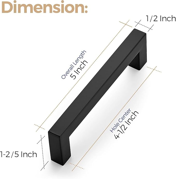 Ravinte 3 Pack 4-1/2 Inch Kitchen Square Cabinet Handles Matte Black Pulls Black Drawer Pulls Kitchen Cabinet Hardware Handles
