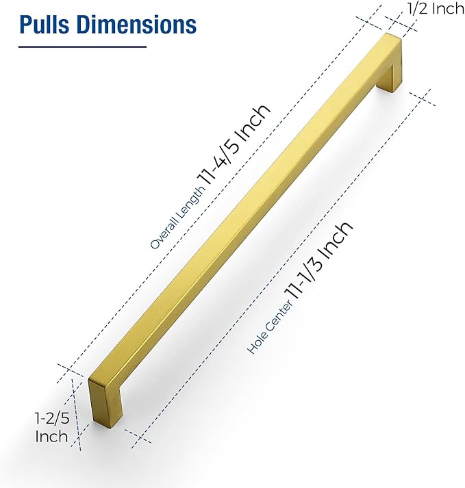 JOY DECOR 4 Pack Cabinet Handles, Gold Cabinet Pulls, 11-1/3 Inch Kitchen Closet Handles Square Drawer Pulls Stainless Steel Drawer Hardware, 288mm Hole Centers
