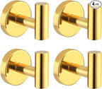 Bathroom Robe Towel Hooks Wall Hook Holder Heavy Duty Door Hanger Towel Robe Clothes Cabinet Closet Sponges Hook for Bathroom Bedroom Kitchen Hotel Pool 4 Packs(Bright Gold)