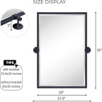 TEHOME 20x30'' Pivot Tilting Bathroom Vanty Mirror Rectangle Black Metal Framed Beveled Wall Mirror