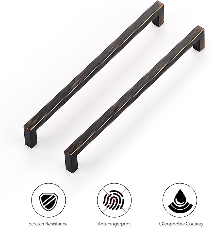 Ravinte 10 Pack Solid Kitchen Cabinet Handles Oil Rubbed Bronze Cabinet Pulls Slim Drawer Pulls with 7-1/2 Inch Hole Center Square Bar Kitchen Cabinet Hardware