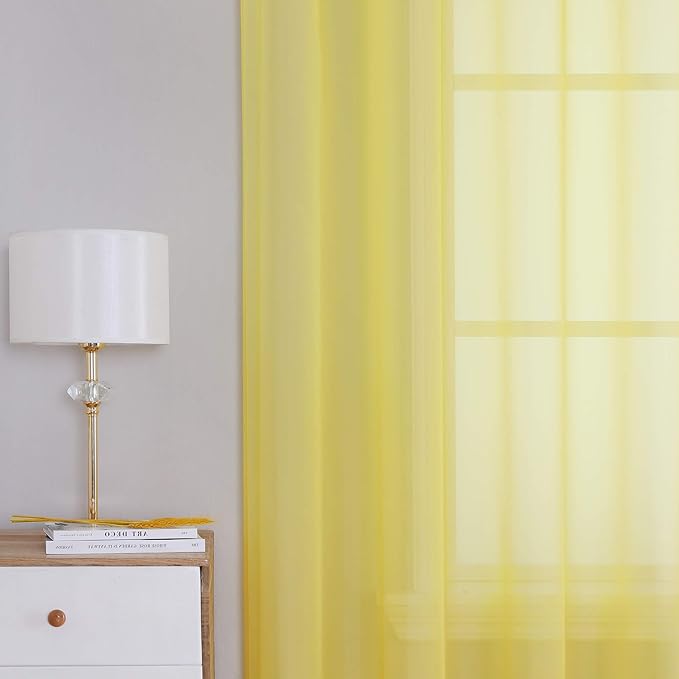 KEQIAOSUOCAI Vibrant Yellow 84 inch Length Sheer Voile Window Treatment Grommet Top Curtain Panels for Bedroom and Living Room (54 x 84 inches Long, Set of 2)