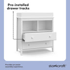 Storkcraft Alpine 2 Drawer Changing Table Chest (White) - Attached Changing Table Topper Fits Any Standard-Size Baby Changing Pad, 2 Drawers, 2 Shelves for Extra Nursery Storage, Easy to Assemble