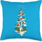 Vintage Scandinavian Christmas Collection Swedish Christmas Scene with Red Houses and Church in Snow Throw Pillow, 16x16, Multicolor