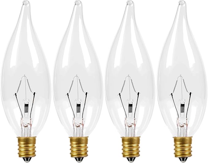 4-Pack E12 Candle Light Bulbs 60W, Dimmable Warm White 2700K Chandelier Light Bulbs for Ceiling Fan or Pendants, CA10 Clear Candelabra Gold Base Bulbs