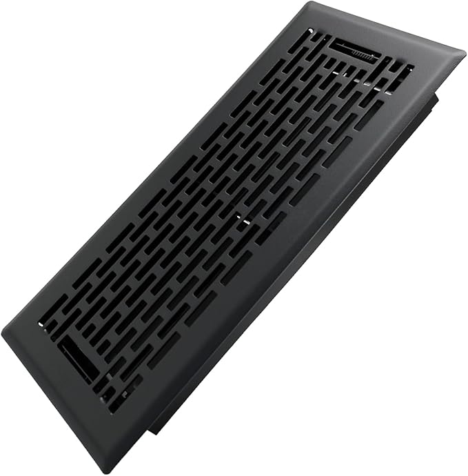 4x10 Inches Heavy Duty Walkable Floor Register - Easy Adjust Air Supply Lever Decorative Floor Vent Covers - Boston Design Vent Covers for Home - Matte Black