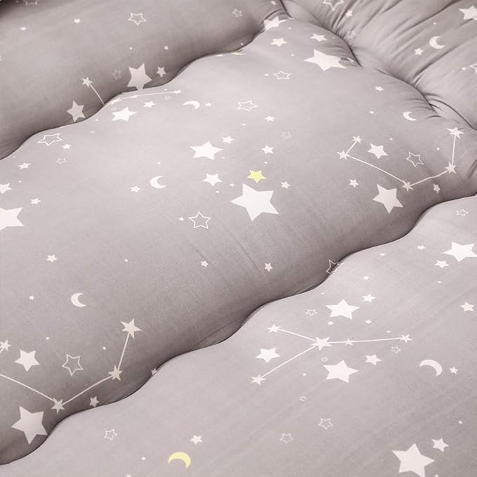 MAXYOYO Grey Constellation Japanese Floor Futon Mattress, Tatami Floor Mat Portable Camping Mattress Kids Sleeping Pad Foldable Roll Up Floor Lounger Couch Bed with Mattress Protector Queen Size