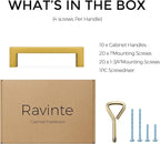 Ravinte 10 Pack Solid Kitchen Cabinet Handles Gold Slim Cabinet Pulls Drawer Pulls with 3-1/2 Inch Hole Center Square Bar Kitchen Cabinet Hardware Brushed Brass Cabinet pulls