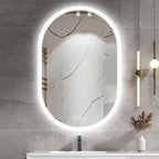Bathroom LED Oval Mirror, 24 x 36 inches, Wall Mount, 3 Colors, Stepless Dimmable, Anti-Fog, Backlit, Frameless Frosted Edge, Home Mirror