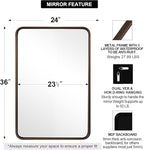 ANDY STAR Bronze Bathroom Mirror, 24X36 Bronze Wall Mirror, Bronze Vanity Mirror, Rounded Rectangle Mirror Bronze Metal Frame Farmhouse Mirror Hang Vertically or Horizontally