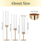 Hewory Gold Taper Candle Holders: Candlestick Holders Set of 3 Hurricane Glass Tall Candle Holder for Candlesticks Candle Sticks Holder Decor for Table Centerpiece Wedding Party Christmas Decorations