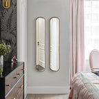 Long Skinny Mirror for Wall,Gold Narrow Oval Mirror for Entryway Bath,Metal Frame with Gold Decor Mirrors,7.9X 44 2-Pack