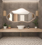 Asymmetrical Bathroom LED Mirror, Modern Irregular Shape Wall Mirror with LED Lights, Frameless Aesthetic Backlit LED Illimunated Vanity Mirror (60" x 30" inc)