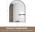 Antok Bathroom Mirror,36"x24" Wall Mirror, Decorative Mirrors Vanity Mirror Aluminum Alloy Frame Contemporary Hanging Mirror for Living Room Bathroom Entryway,Black,Arched