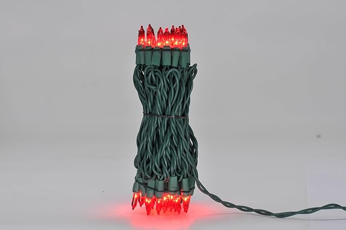 Brite Star 100 Count Mini String Christmas Lights, Red - 22 feet Indoor/Outdoor Christmas Tree Lights with Green Wire