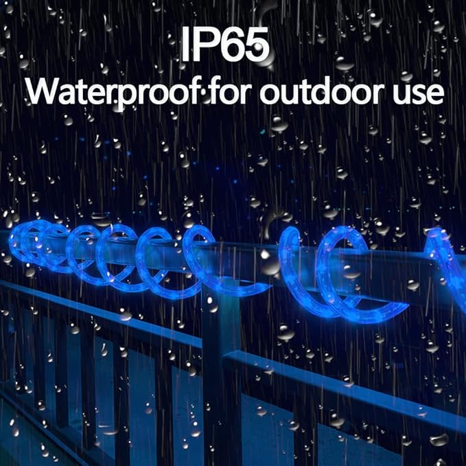 33FT 360 LED Rope Lights Outdoor,110V Connectable Blue String Lights with Clear PVC Jacket,Blue Rope Lights for Camping,Patio,Deck,Porch,Christmas Decor(Blue)
