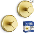 HOME SO Suction Cup Hooks for Shower, Bathroom, Kitchen, Glass Door, Mirror, Tile – Loofah, Towel, Coat, Bath Robe Hook Holder for Hanging up to 15 lbs – Waterproof, Matte Brushed Satin Gold (2-Pack)