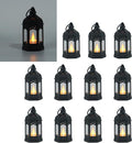 LLQ 12Pcs Mini Lanterns with Small LED Candle, Ramadan Lanterns Decorative Indoor, Vintage Black Lantern for Ramadan EID Decorations Halloween Christmas Wedding Table Centerpiece, Battery Included