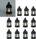 LLQ 12Pcs Mini Lanterns with Small LED Candle, Ramadan Lanterns Decorative Indoor, Vintage Black Lantern for Ramadan EID Decorations Halloween Christmas Wedding Table Centerpiece, Battery Included